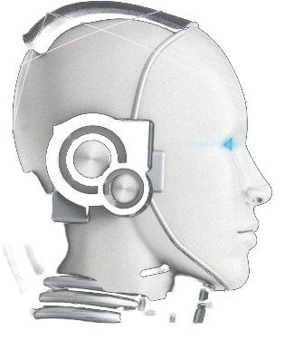 White humanoid robot head in profile